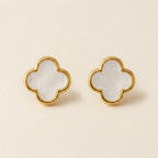 Gold White Clover Stud Earrings