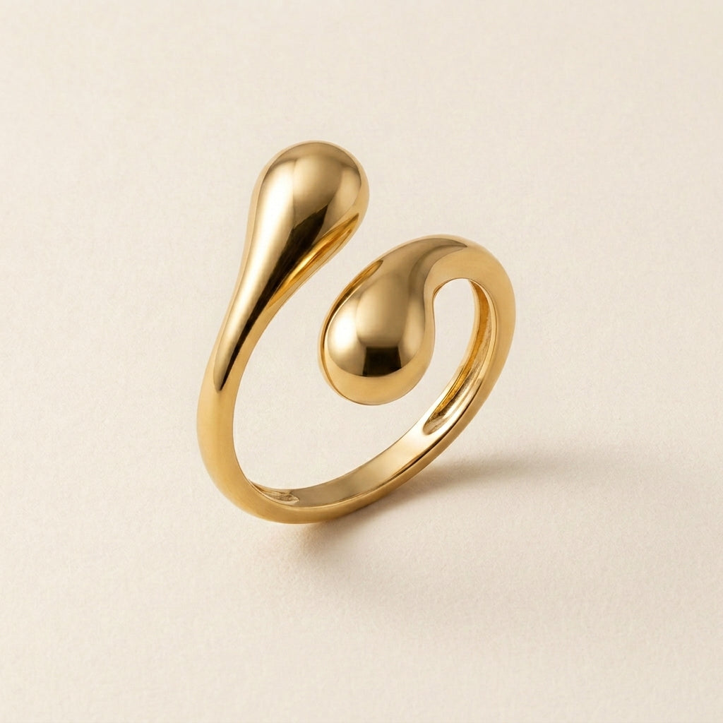 Gold Double Teardrop Wrap Ring