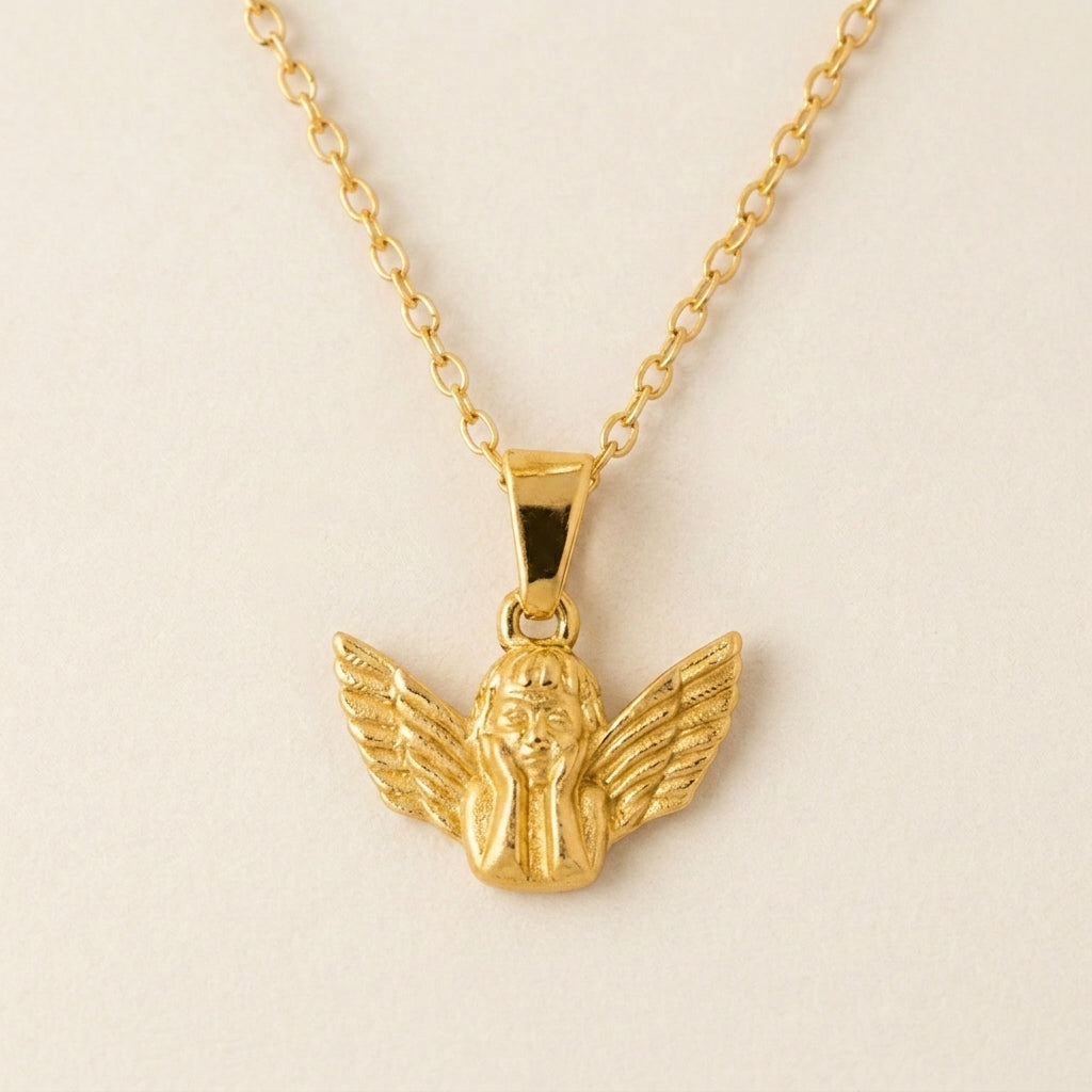 Gold Cherub Angel Pendant Necklace