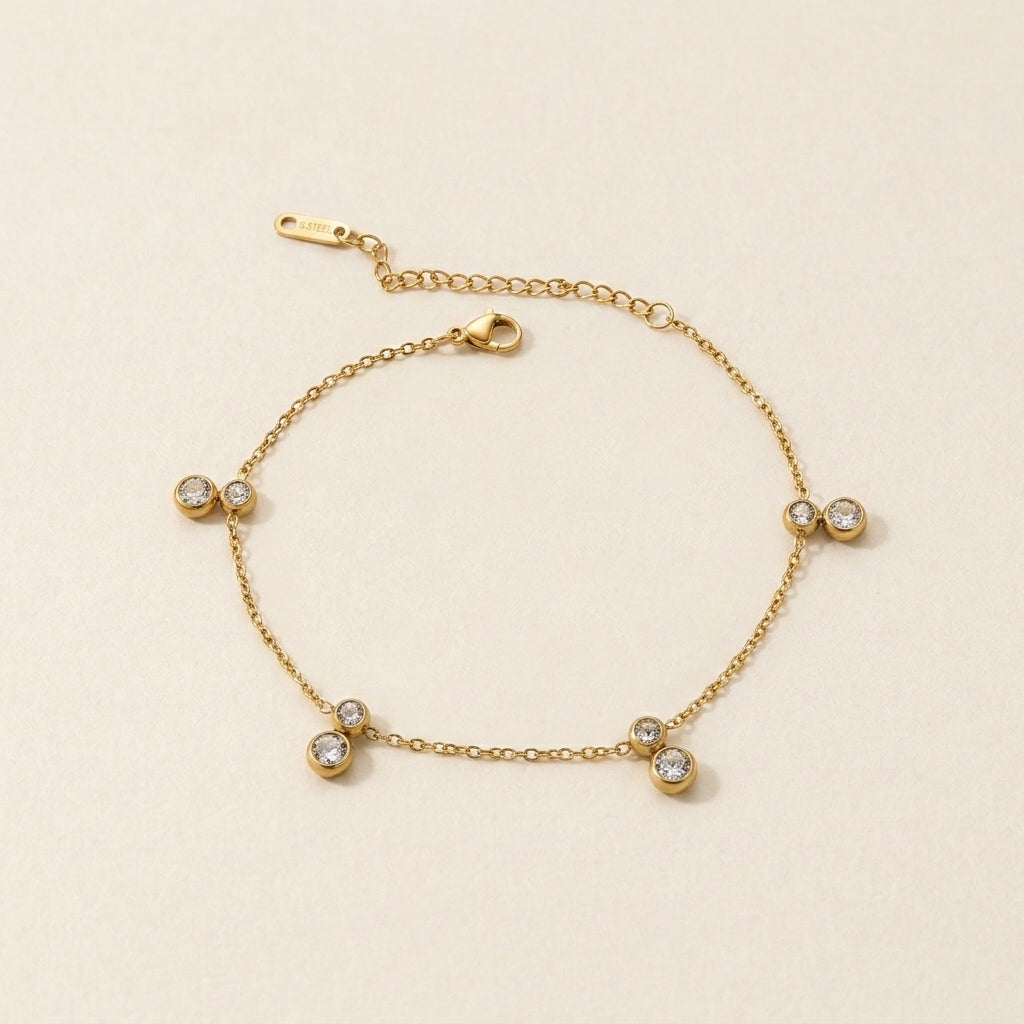 Gold Dangling Crystal Cluster Charm  Anklet