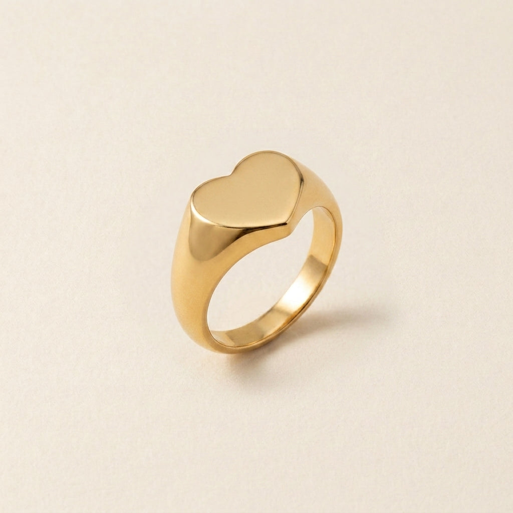 Gold Heart Signet Ring