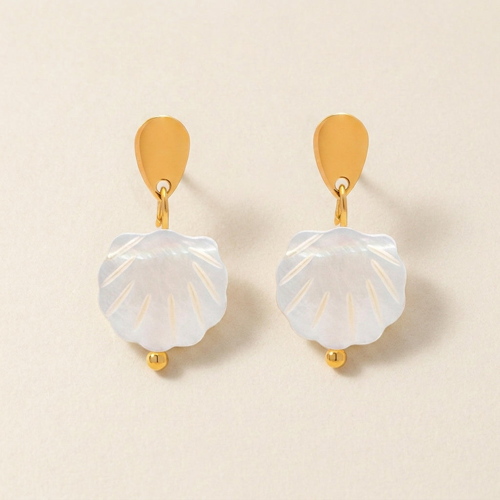 White Shell Pearl Drop Earrings