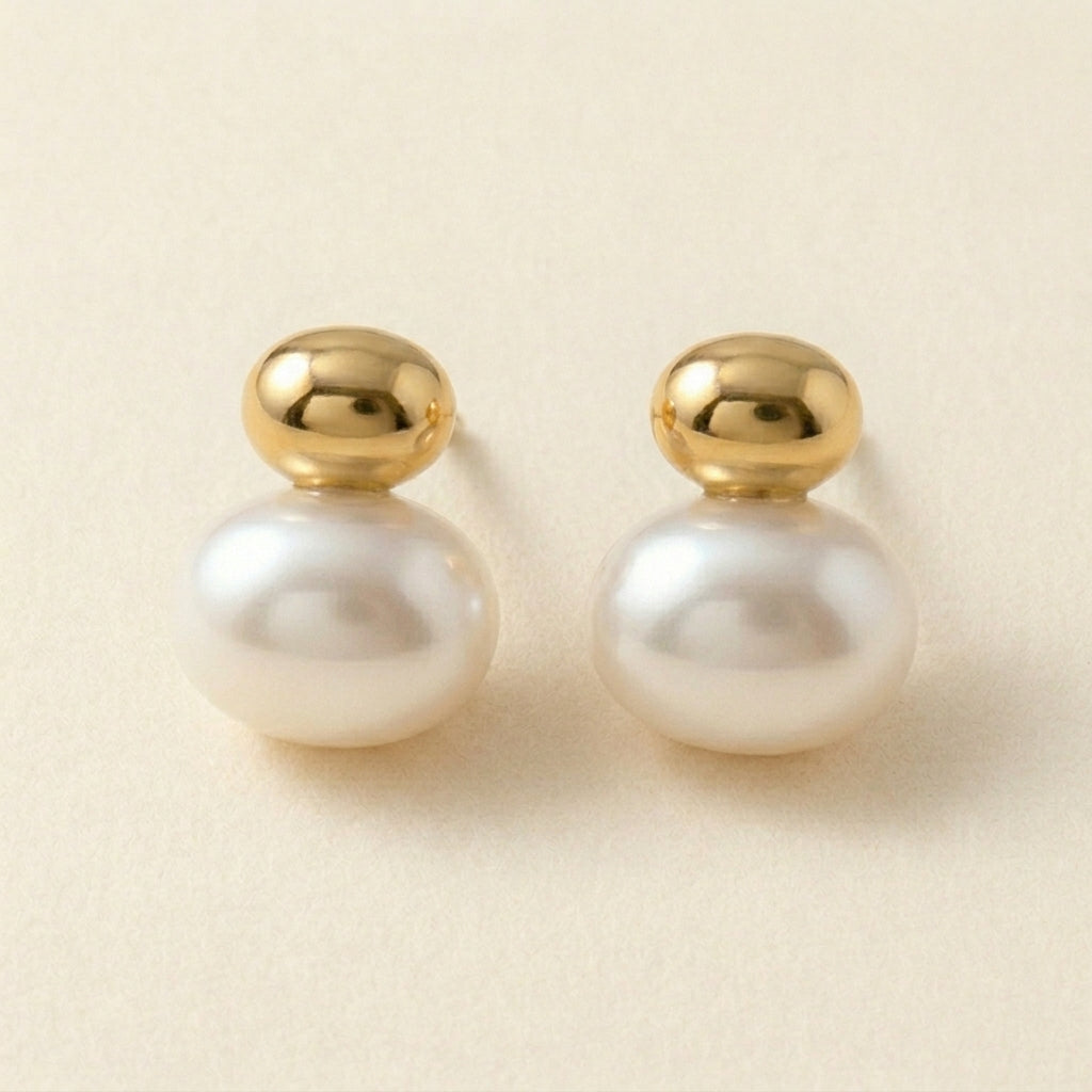 Gold Pearl Stud Earrings
