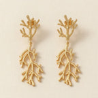 Golden Coral Branch Drop Earrings