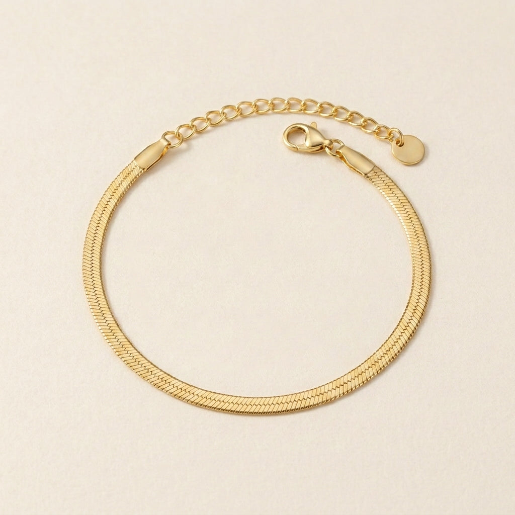 Gold Flat Herringbone Chain Bracelet
