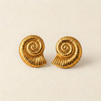Gold Spiral Seashell Stud Earrings