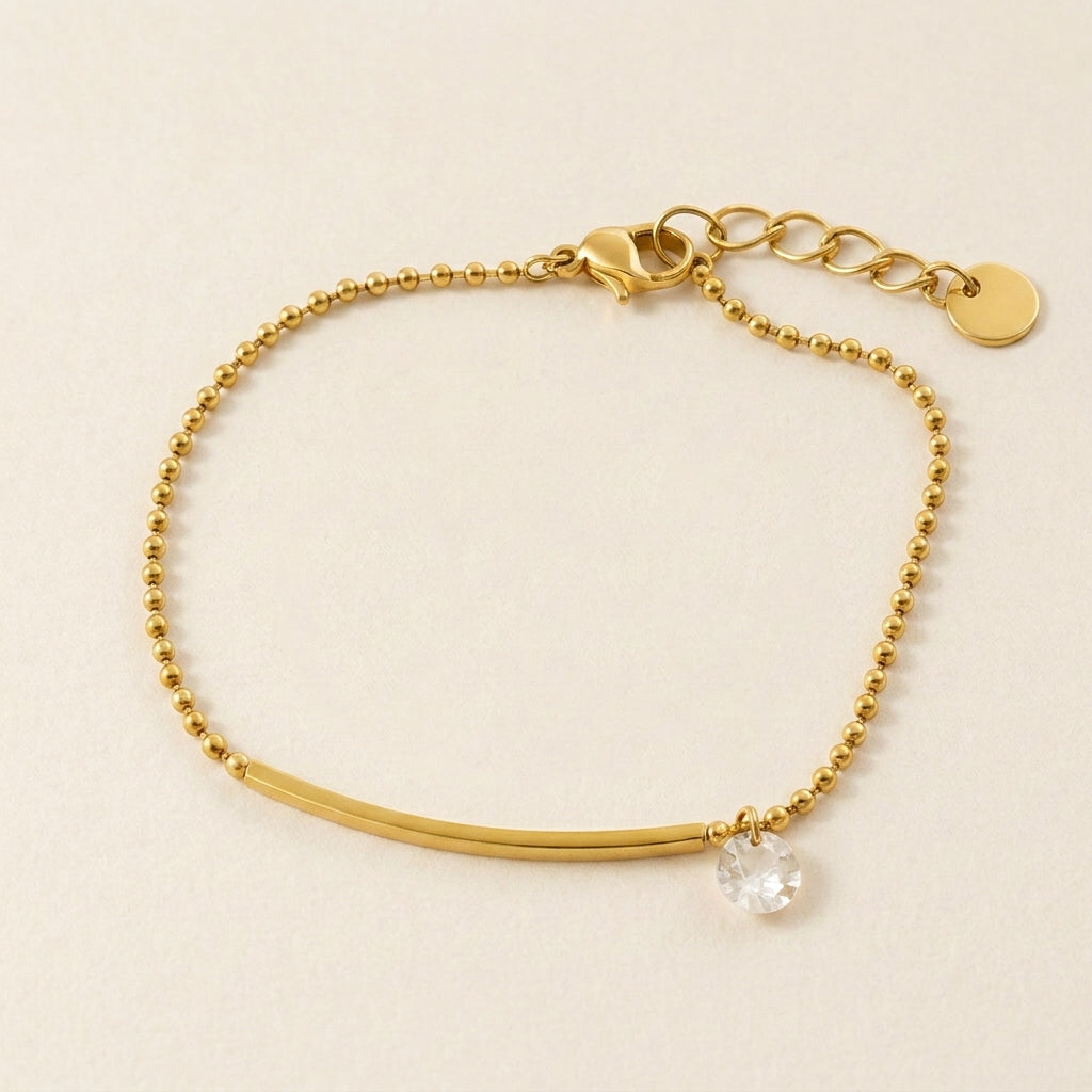 Gold Beaded Bar Crystal Charm Anclet
