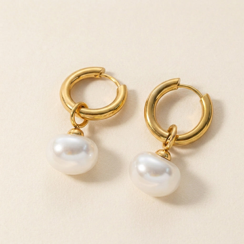 Lustre Drop Gold Huggie Earrings