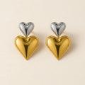 Two-Tone Double Heart Drop Earrings