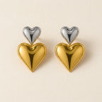 Two-Tone Double Heart Drop Earrings