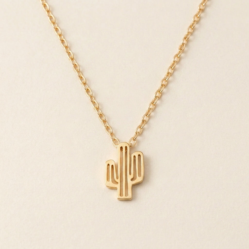 Gold Cactus Pendant Necklace