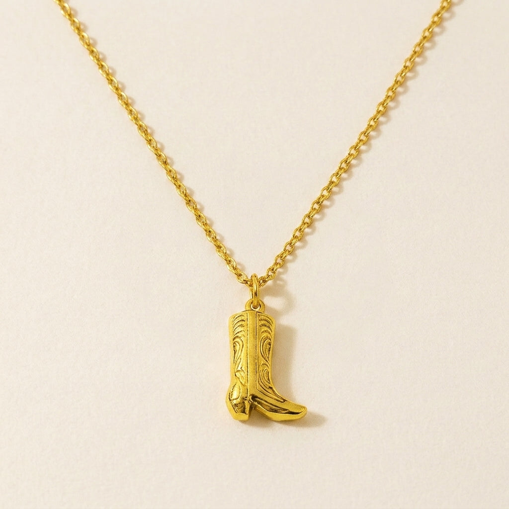 Gold Cowboy Boot Pendant Necklace