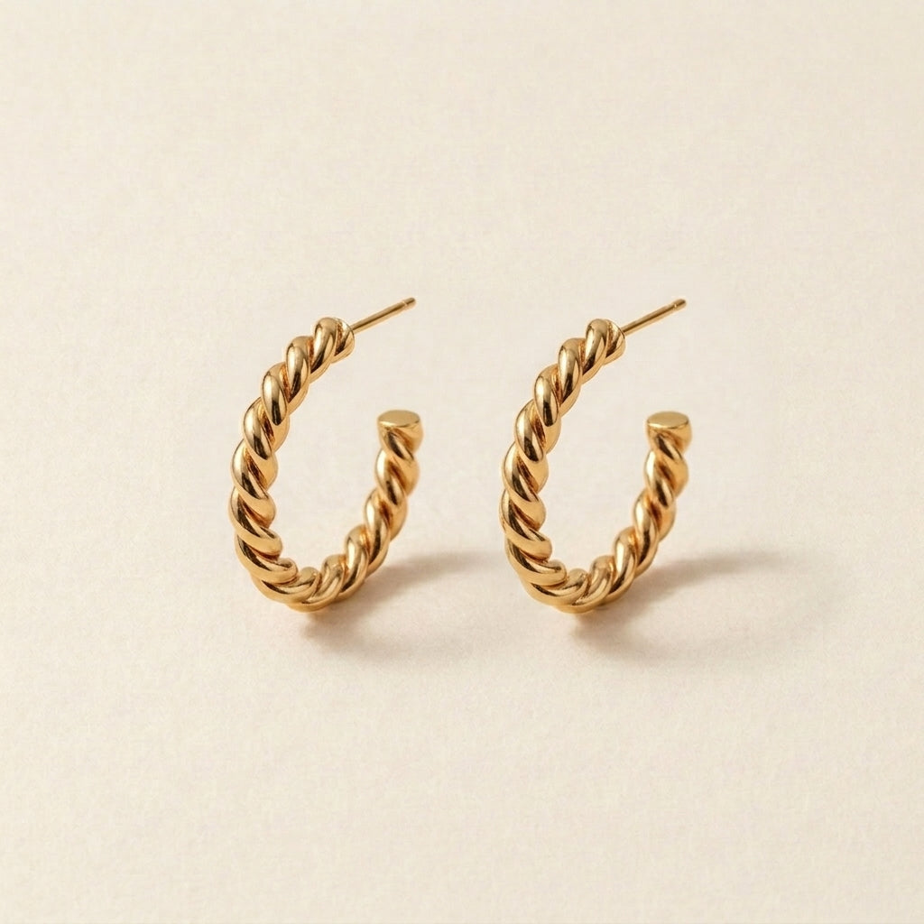 Gold Twisted Rope Hoop Earrings