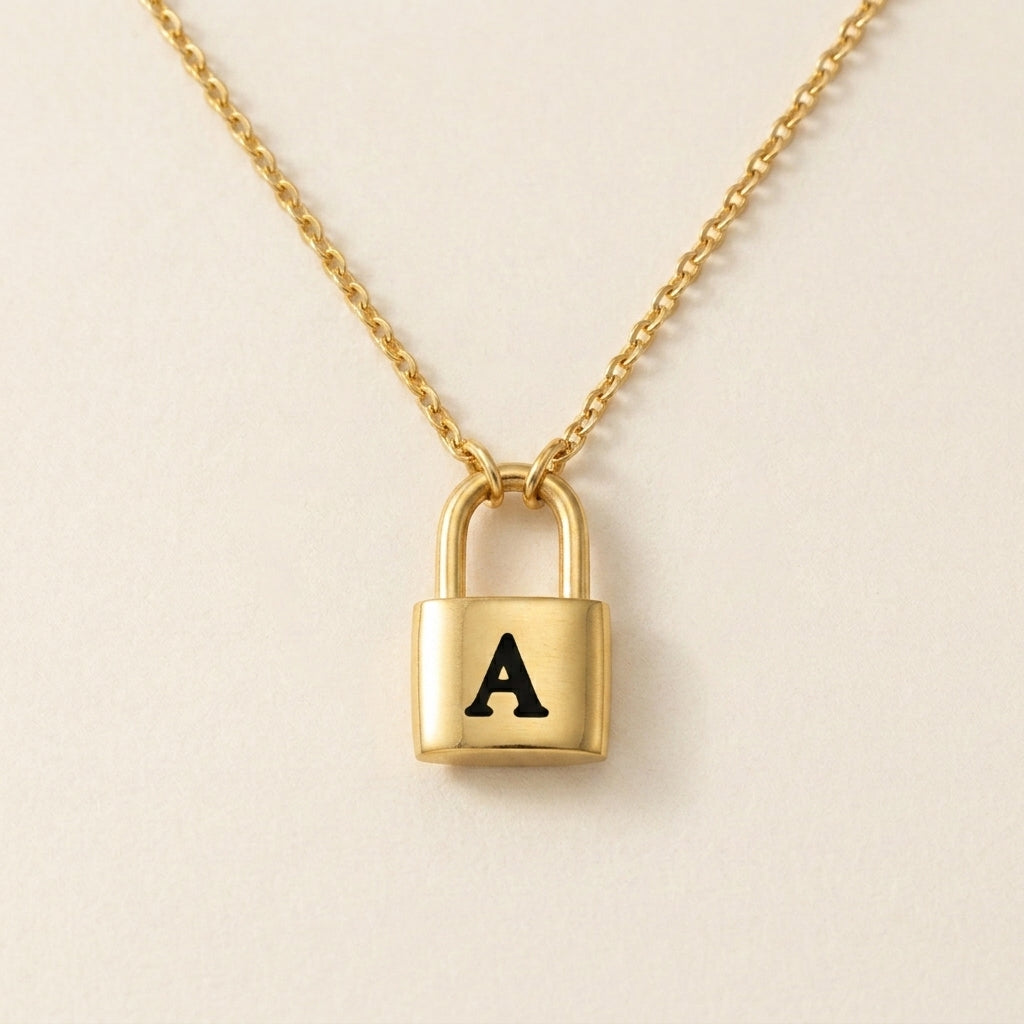 Gold Initial Padlock Pendant Necklace