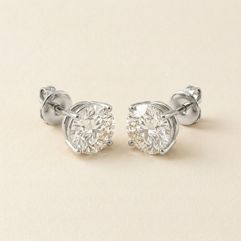 Silver Round Cut CZ Stud Earrings