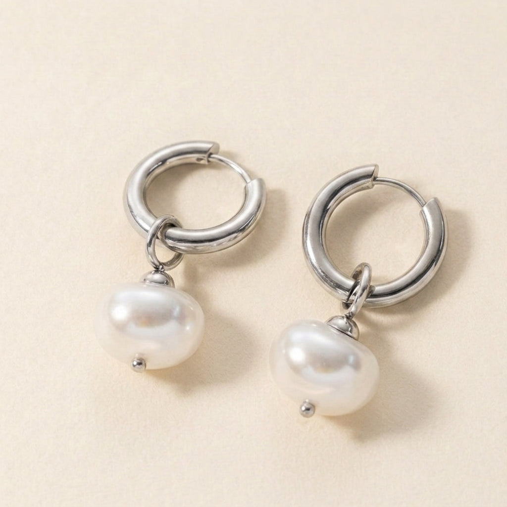 Lustre Drop Silver Huggie Earrings