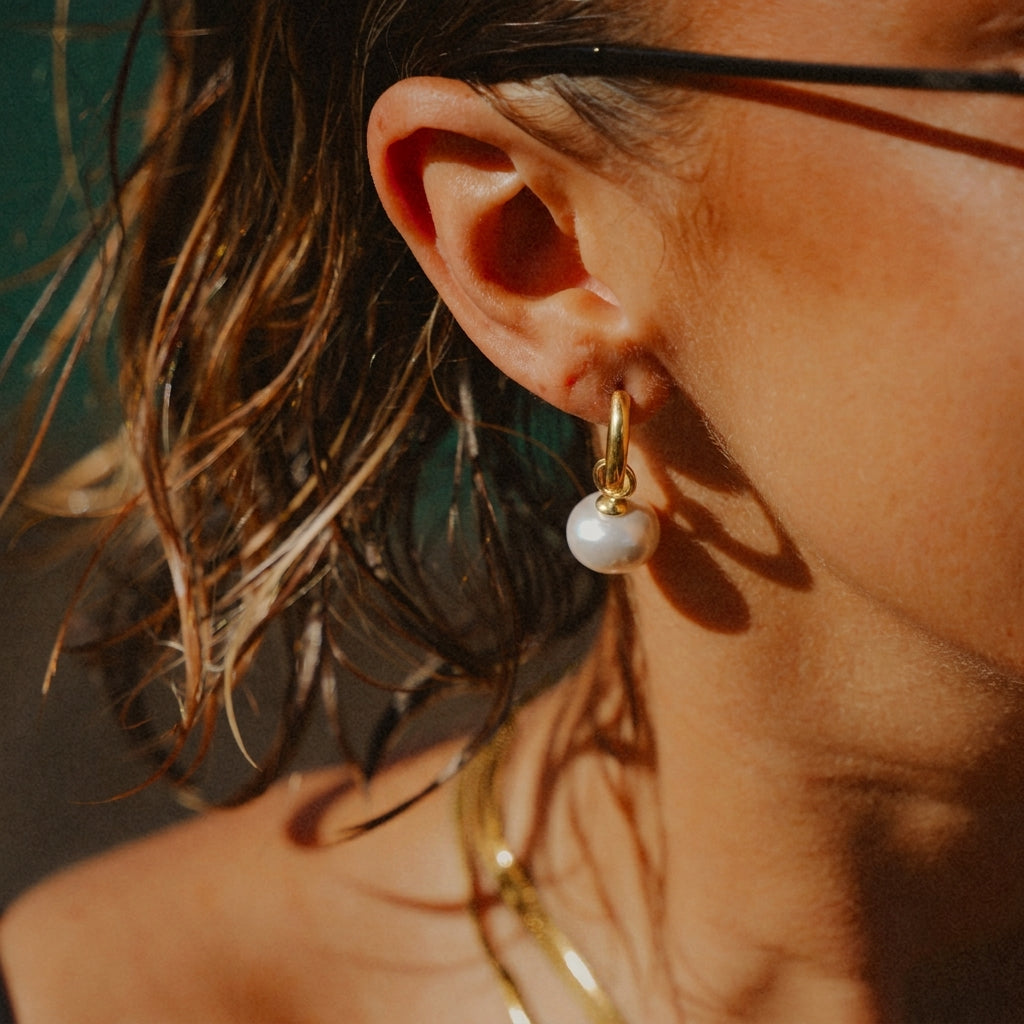 Lustre Drop Gold Huggie Earrings