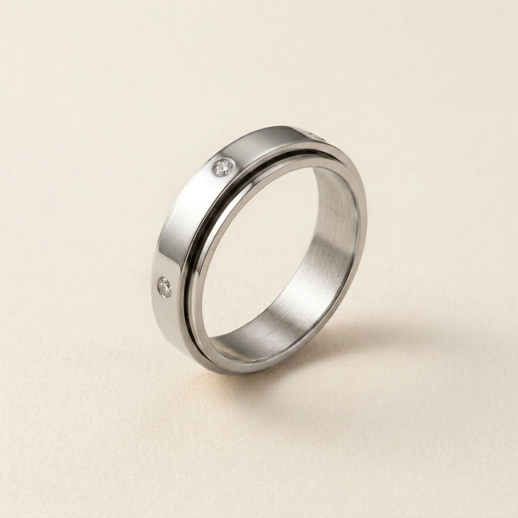 Silver Spinning Band with CZ Stones