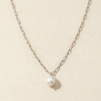 Silver Paperclip Necklace with Pearl Pendant