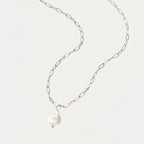 Silver Paperclip Necklace with Pearl Pendant