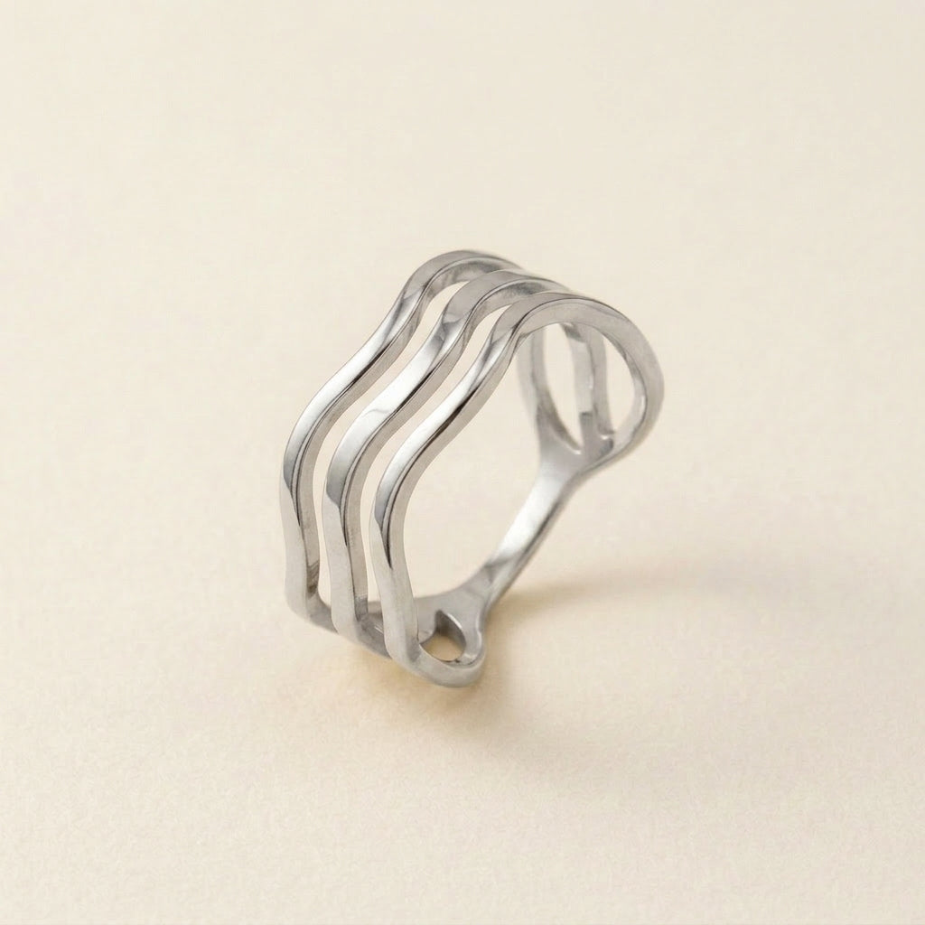 Silver Triple Wave Open Ring