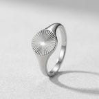 Silver Sunburst Round Signet Ring