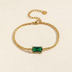 Gold Rope Chain Crystal Emerald Charm Bracelet