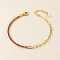 Gold Half Tennis Half Paperclip Ruby Chain Bracelet