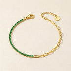 Gold Half Tennis Half Paperclip Emerald Chain Bracelet