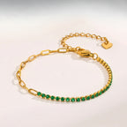 Gold Half Tennis Half Paperclip Emerald Chain Bracelet