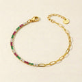 Gold Half Tennis Half Paperclip Multicolor Chain Bracelet