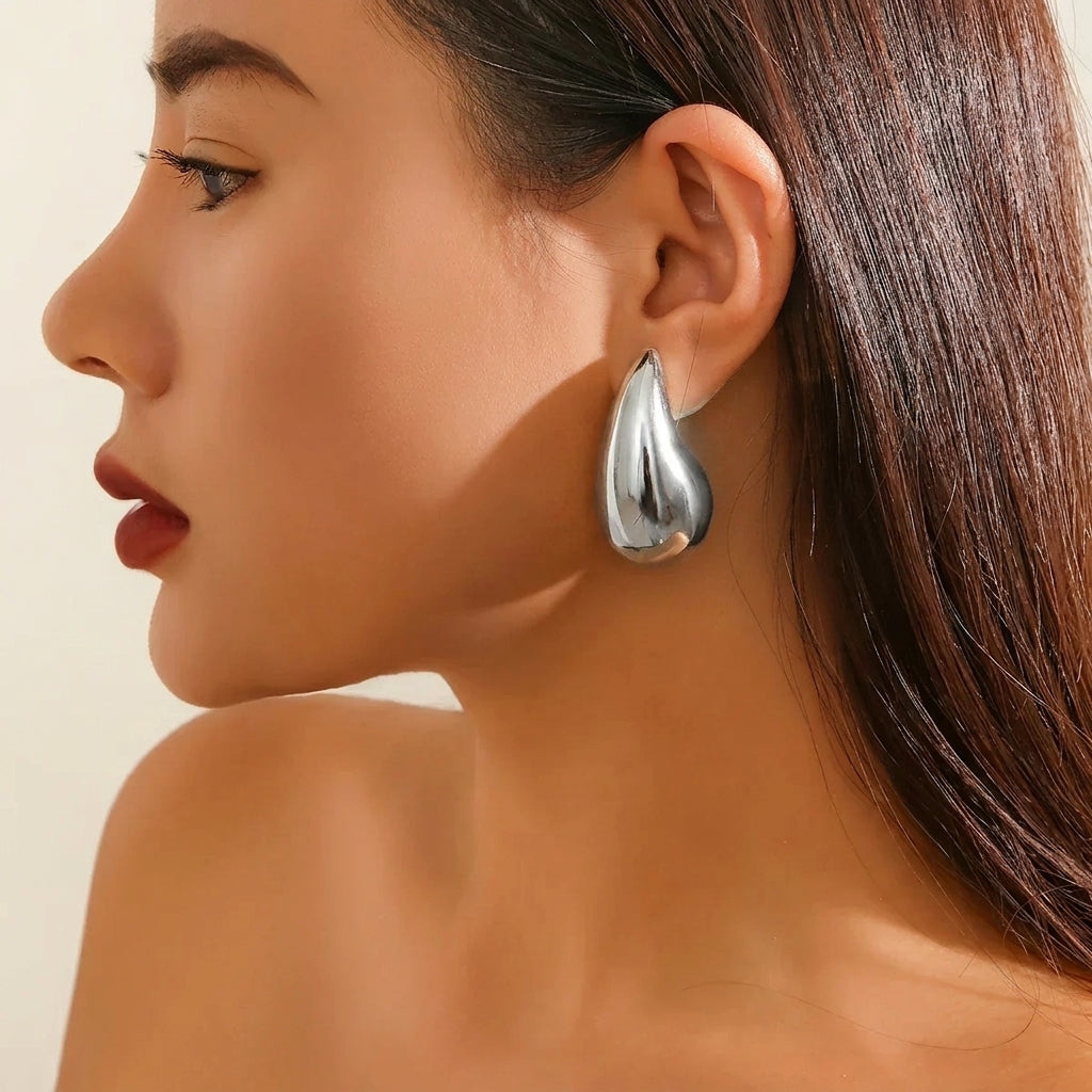 Silver Chunky Teardrop Stud Earrings