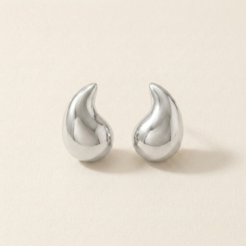 Silver Chunky Teardrop Stud Earrings