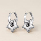 Silver Star Charm Huggie Hoop Earrings