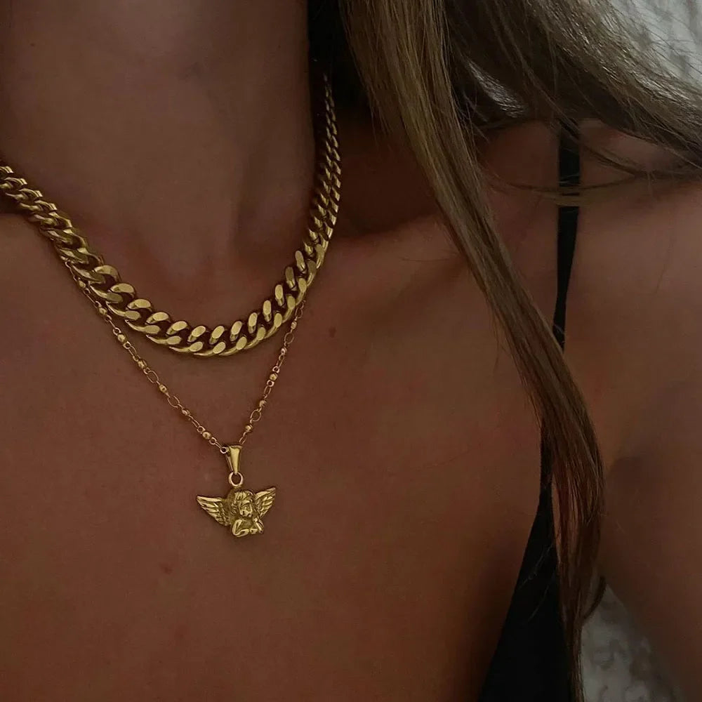 Gold Cherub Angel Pendant Necklace