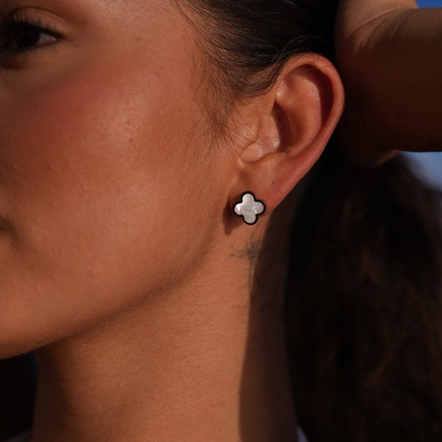 Gold White Clover Stud Earrings