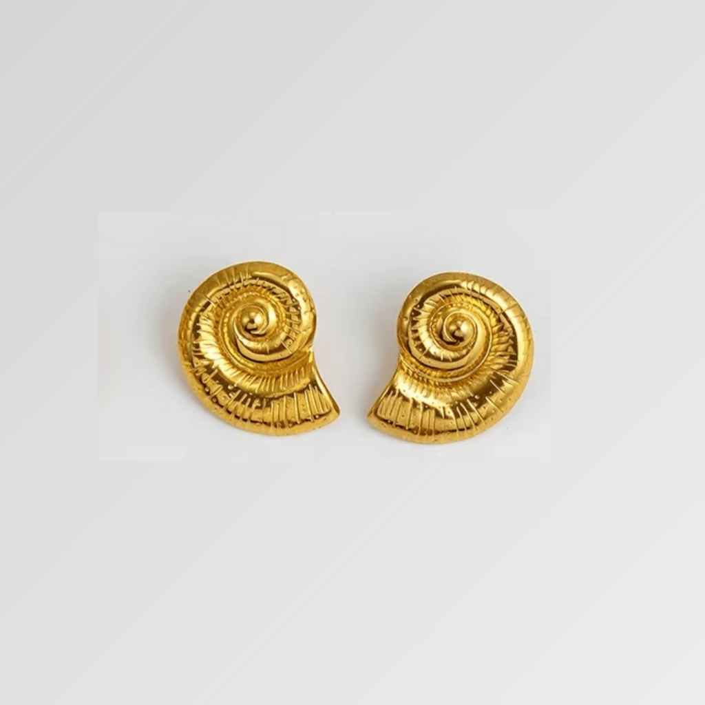 Gold Spiral Seashell Stud Earrings