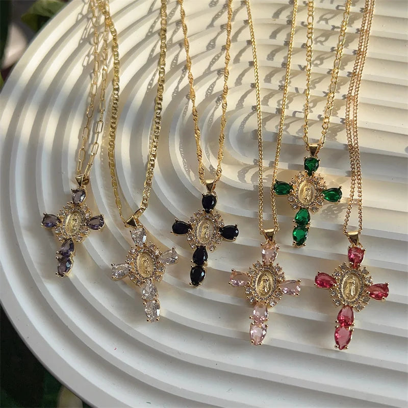 Virgin Mary Cross Pendants Necklace