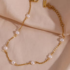 Gold Chain Pearl Station Anklet