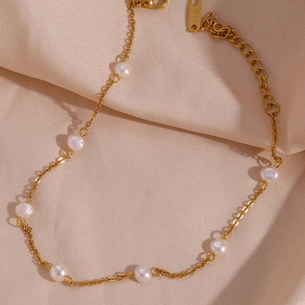 Gold Chain Pearl Station Anklet