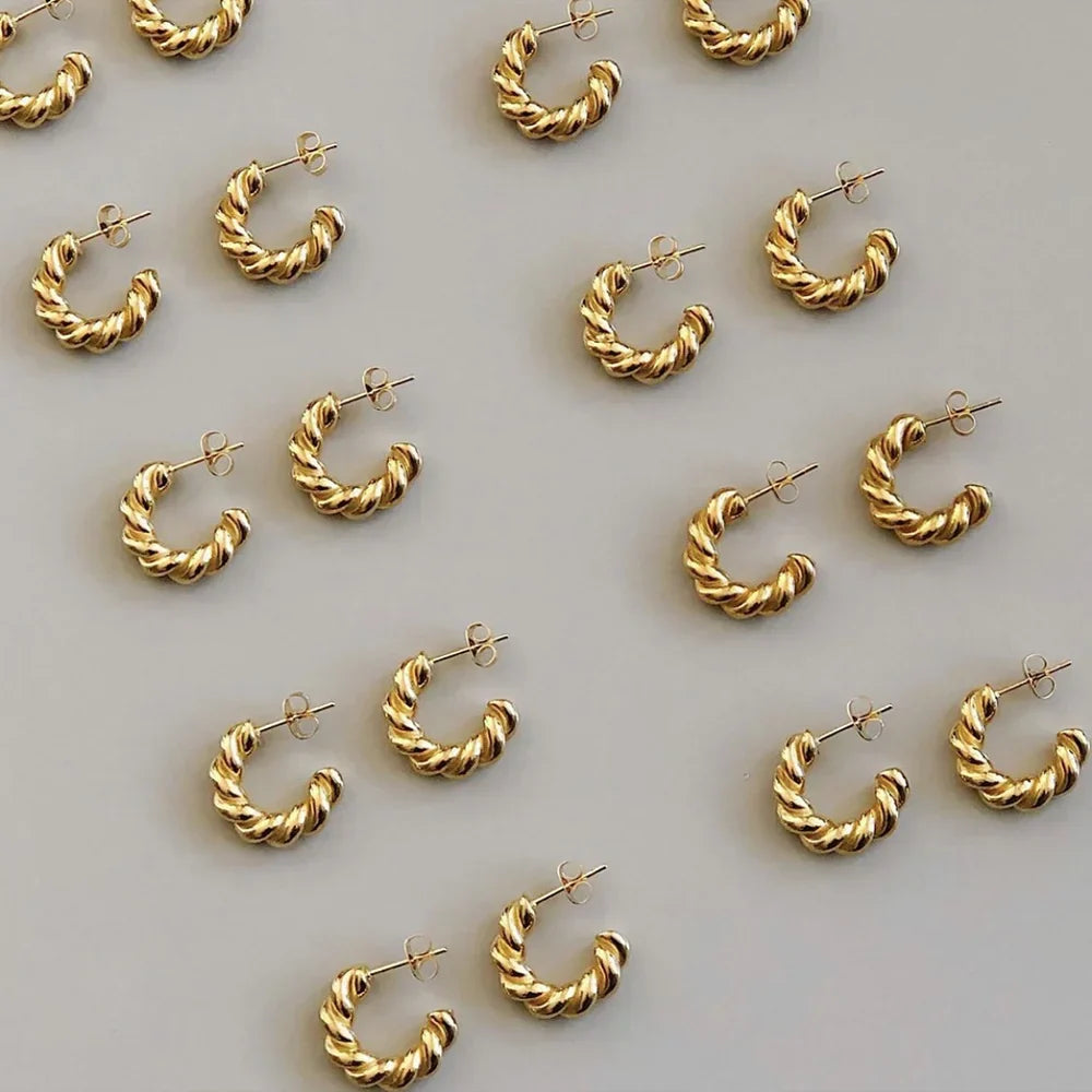 Gold Twisted Rope Hoop Earrings