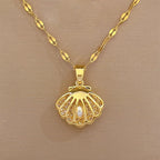 Gold Seashell Pearl Pendant Necklace
