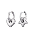 Silver Mismatched Gold Heart & Star Charm Huggie Hoop Earrings