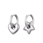 Silver Mismatched Gold Heart & Star Charm Huggie Hoop Earrings