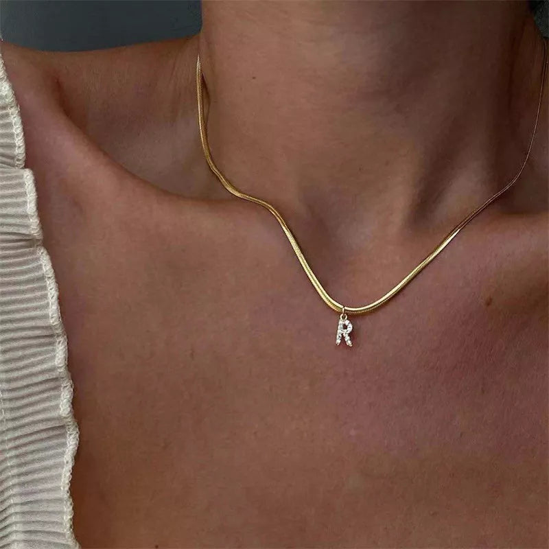 Gold Crystal Initial Pendant Necklace
