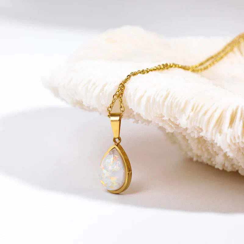 Gold Opal Drop Necklace