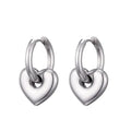 Silver Heart Charm Huggie Hoop Earrings