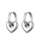 Silver Heart Charm Huggie Hoop Earrings