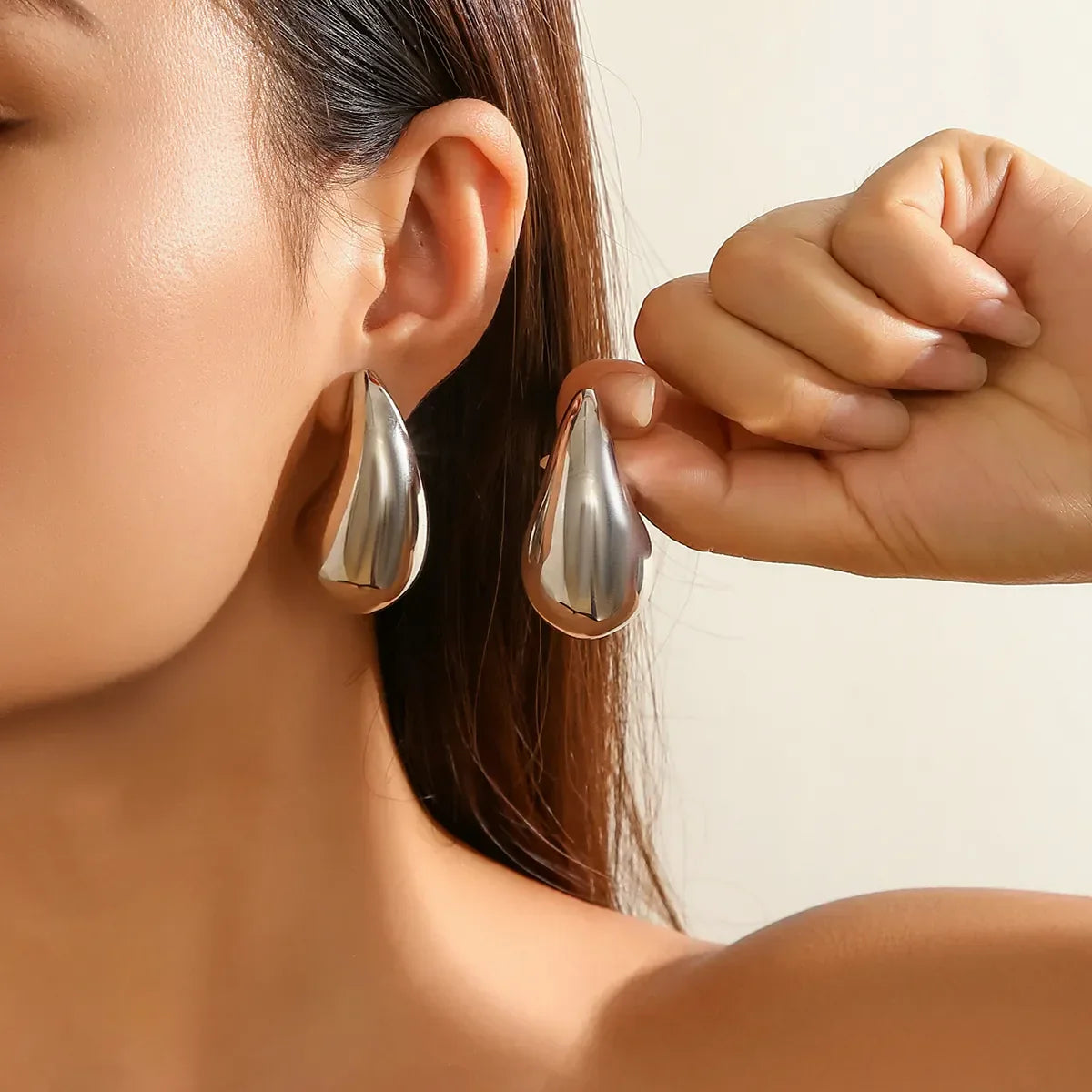 Silver Chunky Teardrop Stud Earrings