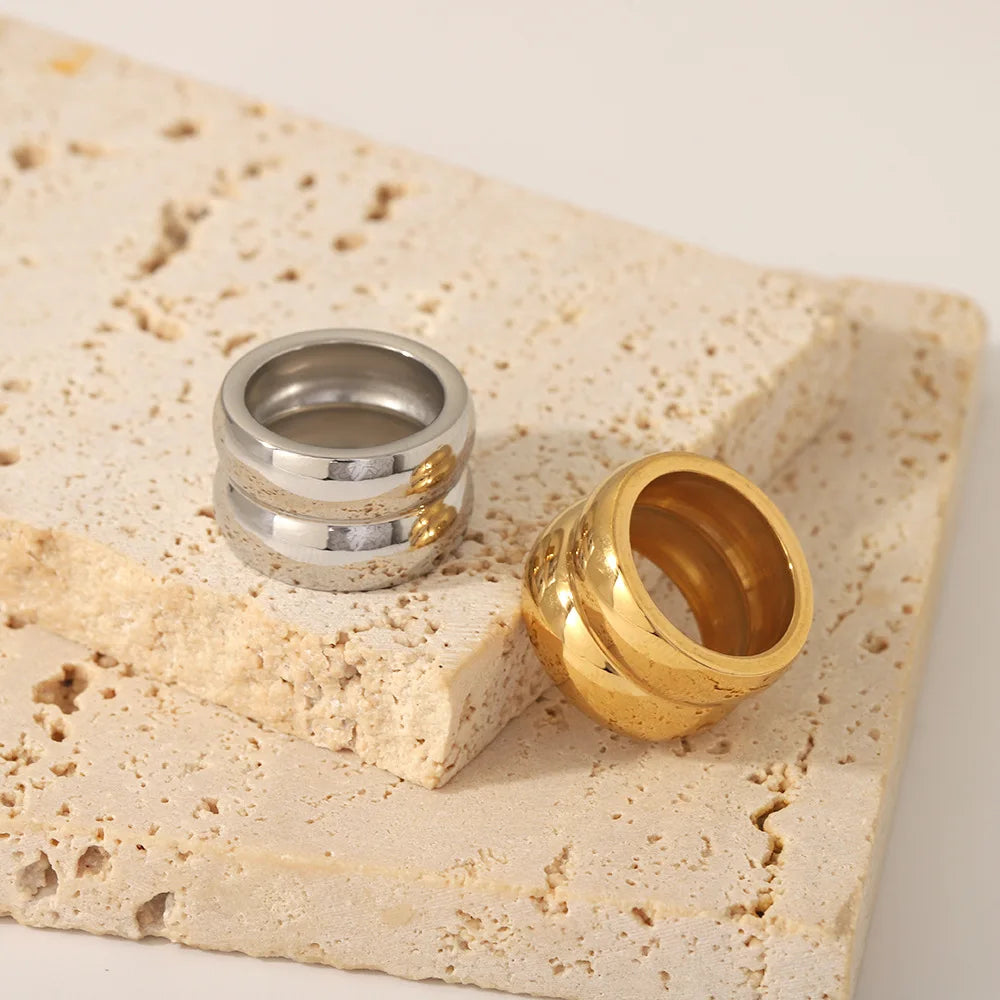 Gold Double Dome Wide Band Ring